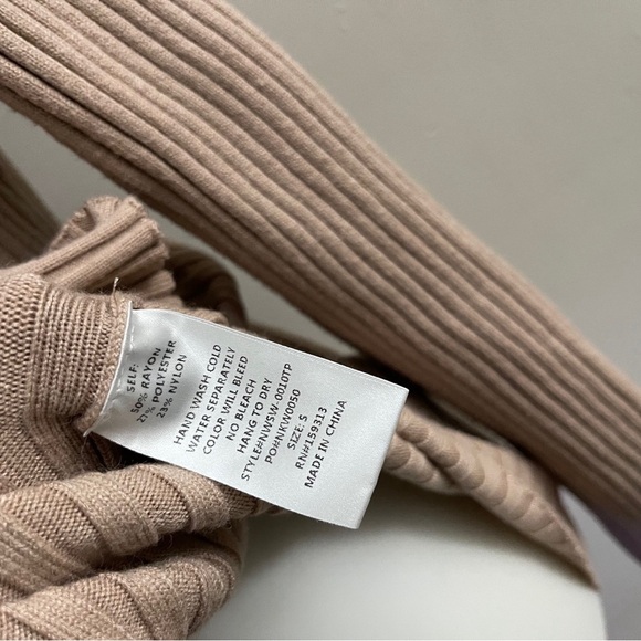 Naked Wardrobe Taupe Ribbed Knit Turtleneck Tunic Sweater Casual Fall Chic - Picture 5 of 6